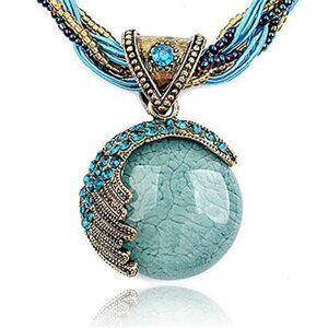Boho Turquoise Statement Necklace Teardrop Pendant Western Bohemian Collar Bib
